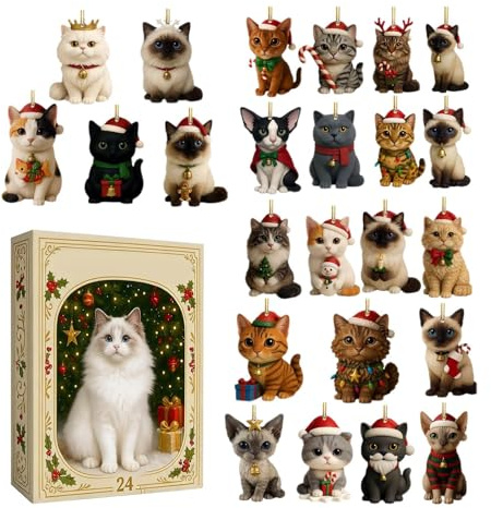 Kattkalender – jul söt katt hänge nedräkning, dekorativ berlockkalender för husdjursälskare, samlare, barn, inomhus, fönster, utomhus, entré, säsongsbetonad semester visning och firande