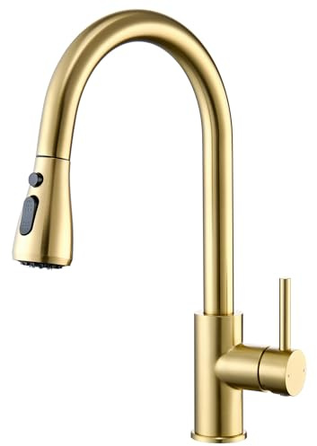 Grifo de cocina con extensible de alta presión para fregadero – Grifo de cocina dorado con ducha – Grifo de acero inoxidable antracita para fregadero – Grifo mezclador giratorio con manguera – Grifo