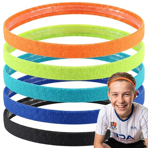 Awumbuk Fascia Capelli Sport Bambini, 5 Fasce Elastica Antiscivolo Ragazzi Ragazze Fasce per Capelli di Vari Colori Strette Headband per calcio, Basket, Jogging, Tennis, Yoga, Ballare (arancione)