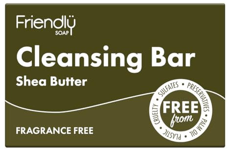 Friendly Soap - Shea Butter Cleansing Bar (95g) Natural Cleansing Bar, Fragrance-free, Plant-Based, Cruelty-Free, Made By Hand, No Preservatives or Sulphates, Sustainable