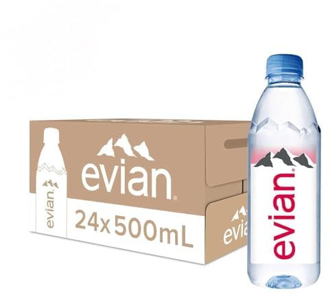 Evian Natural Spring Mineral Rich Water Bottle, 24 X 500 ml