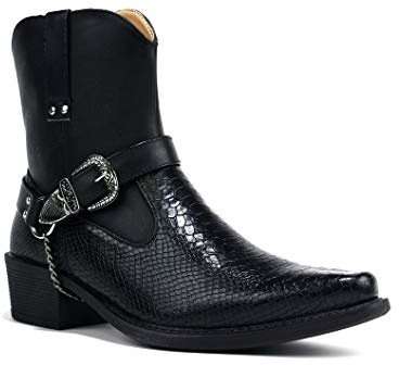 Mens New Cuban Heel Smart Chain Buckle Cowboy Boots UK Size 6-12