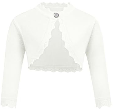 trudge Fille Boléro Manche Longue Gilets Coton Filles Bolerose Court de Base Festive Enfant Cardigan pour Robe de Soirée de Mariage Blanc-1 5-6 Ans