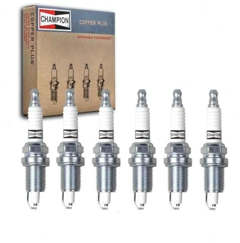 6 pc Champion Copper Plus Spark Plugs compatible with Jeep Wrangler 4.0L L6 1999-2006