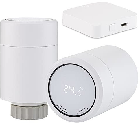 Sandy Beach Amazon Smart Thermostat, Smart TRV, Zigbee TRV, Smart Heizkörperventil mit Zigbee Heizkörperventil Gateway, Verbindung zu Amazon Alexa Google Home (Gateway + Thermostat)
