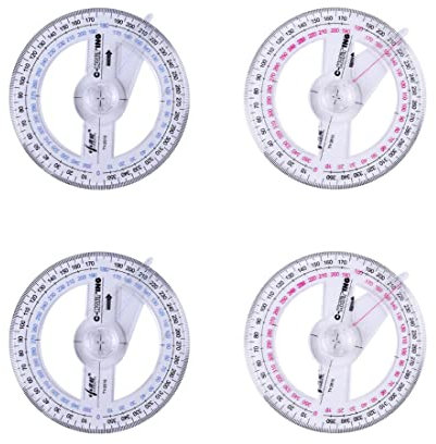 Androxeda regla transportadora redonda 4 piezas 360 regla transportadora herramienta de medición plantilla buscador de transportador brazo giratorio regla de ángulo estudiante aula aula suministros