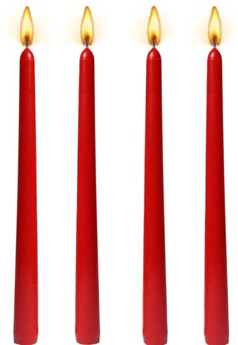 10 inch Taper Candles-Set of 4 Tapered Candle, Tall Candlesticks,Dripless and Smokeless,Home Dinner Candle, Party, Wedding, Halloween, Christmas Candles (Red, 10inch)