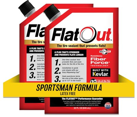 FlatOut Sellador de neumáticos Todoterreno, fórmula Sportsman, Evita neumáticos pinchados, Fija un neumático pinchado, Sella Fugas, Contiene Kevlar, Bolsa de 32 onzas, Paquete de 2