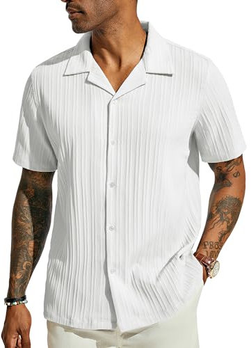 PJ PAUL JONES Chemise d'été légère à manches courtes pour homme - Chemise hawaïenne boutonnée, Blanc., XL