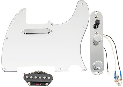 Musiclily Pro Elgitarr Laddad Förkopplad Plektrumskydd Tele Pre-Wired Pickguard och Färdiglödd Kontrollplatta med Artec Alnico 5 Pickup för Tele Style Elgitarr, 3-lager Vit