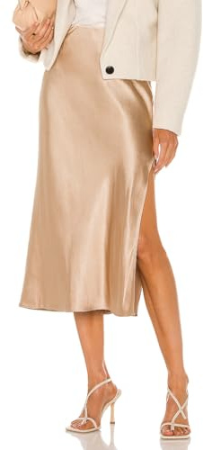 SIPEIEN Jupe en Satin pour Femme - Taille élastique Longue Taille Haute Élégante Ourlet divisé Jupe midi d'affaires