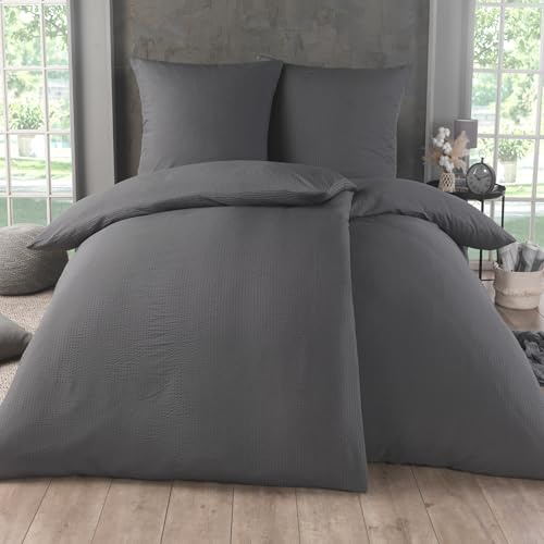Kuscheli Dreamhome, biancheria da letto double-face, in tinta unita, 4 pezzi, per copripiumino, federa 80 x 80, colore: grigio, dimensioni: 2 x 135 x 200 + 2 x 80 x 80 cm