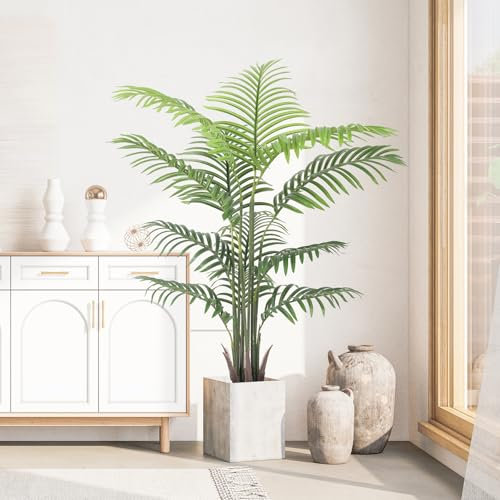 YOLEO 4FT Artificial Palm Tree Indoor Lifelike Faux Palm Plant Fake Tropical Areca Tree for Home Office Living Room Decor