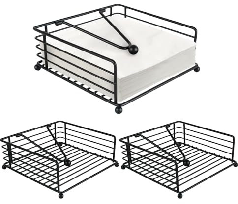 Chostky Lot de 3 porte-serviettes de table - Distributeur de serviettes plat - Porte-serviettes carré moderne avec bras lesté - Pour plans de travail, tables en plein air, cuisine et salle à manger -