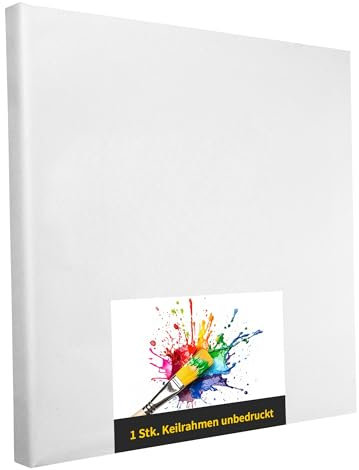 Keilrahmen Set aus 1 Stück in 80x80 cm, weiße Künstlerleinwand aus Polyester, zum Bemalen, fertig bespannt, geeignet für Acrylfarben oder Textilfarben, DIY Projektbedarf für Maler und Künstler