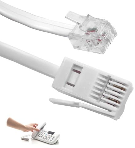 brileze BT Telephone to RJ11 Cable 5 Metres for Landline ADSL Modem Phone Plug Male Broadband Cable 2 Pin Wire 6P2C Extension Lead for UK Landline Modem Fax Dial-Up Home Office, White