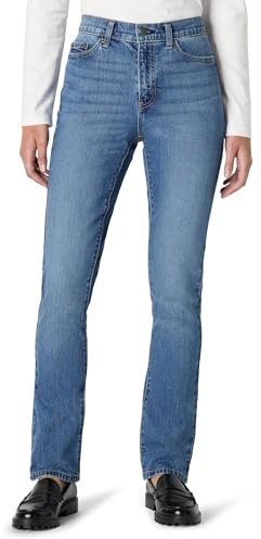 Amazon Essentials Jean Jambes Droites, Coupe Ajustée et Taille Mi-Haute, Élasticité Moyenne Femme, Bleu Moyen Vintage, 44