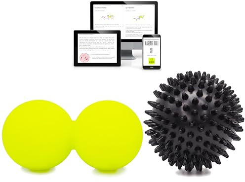 KALAHARI Bolas Masaje Muscolas, Pelota Doble y con Pinchos más Ebook ejercicios en Español – Pelotas Automasaje Miofascial para Trigger Point, Fascitis Plantar, Reflexología Podal – Massage Ball