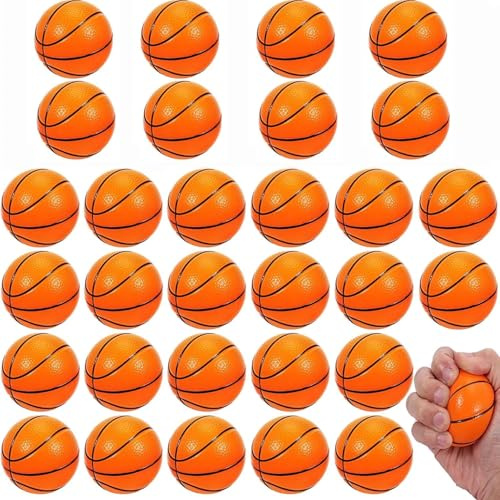 ausurme 30 PCS Mini Basketball Stress Balls,2.5 Inch Mini Basketballs for Kids,Mini Basketball Party Favors,Mini Foam Sports Balls,Small Basketball Squeeze Balls for Party Favors Stress Relief Sports