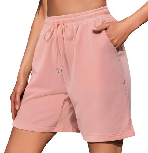 Jezonga Sportshorts för dam sommar sportshorts med fickor cykling träning jogging fitness yoga, Ljusrosa, L