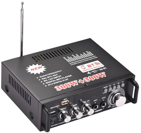 Phyachelo BT-298A Mini Amplificador de Potencia de Audio 2CH 300W + 300W para el Hogar del AutomóVil Receptor de Audio Digital Bluetooth AMP Radio FM Enchufe de la UE