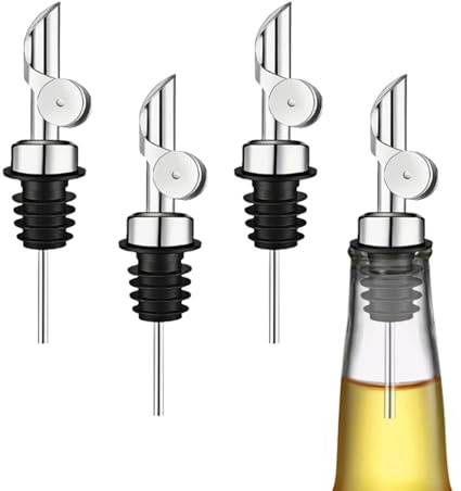 Omnikryp 4 Piezas Vertedor de Aceite de Oliva, Vertedor de Acero Inoxidable, Vertedores con Tapones Antipolvo de Silicona, para Botellas de Vino, Cócteles, Alcohol, Bebidas, Aceite de Oliva, Jarabe