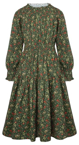 Grace Karin Blomklänning för flickor med fickor, långärmad höstmaxiklänning, elegant festlig klänning, barn, A-linje prinsessklänning, Mörkgrön, 13-14 år