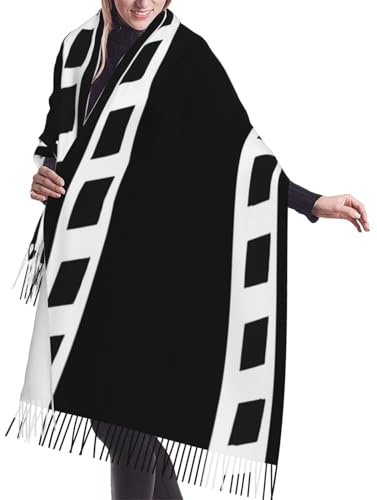 KWQDOZF Black and White Film Poster Scarfs for Women Tassel Oversized Blanket Scarves Black and white spiral tunnel Wrap Shawl Scarf
