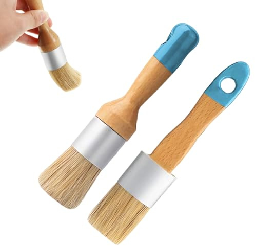 2 pennelli per gesso, setole naturali, pennelli rotondi, compatibili con tutti i tipi di colori a gesso, pennelli ovali con manico in legno, pennello per cera per dipingere libri, mobili, pittura fai