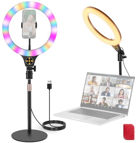 NEEWER ENTRY LEVEL VERSION N37 10.5 RGB Ring Light with Desktop Stand/Phone Holder Compatible with iPhone/Remote, 10W CRI85+ LED Lighting for TikTok YouTube Streaming Recording Laptop Zoom Video Call