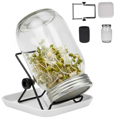 TusaMer Kit completo de tarros de germinación de semillas con soporte de acero inoxidable y bandeja de goteo Easy Home Sprout para microverdes, frijoles, brócoli, vida al aire libre.