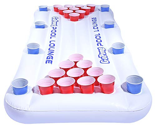 GoPong Pool Lounge Beer Pong Inflatable with Social Floating, White