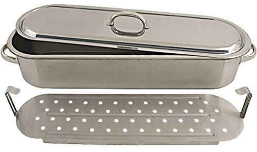 Fiskpanna, fiskpanna, med lock och silinsats 450 x 150 x 100 mm, 6 liter
