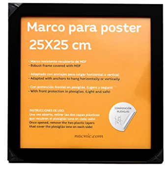Nacnic - Marco de Madera MDF Negro y Vidrio Acrílico | Protección y Expositor de Fotografías, Láminas, Pósters, Cuadros y Decoración para Salón, Dormitorio u Oficina | 25x25 cm