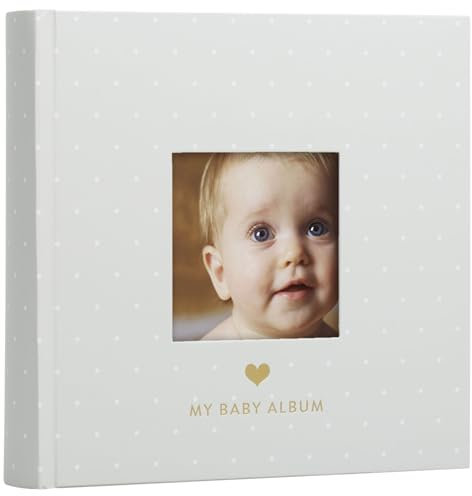 Pearhead Photo Album, Thoughtful Keepsake Gift for Baby, Christening, Or Baptism - 50 Pages, Grey with White Polka Dots