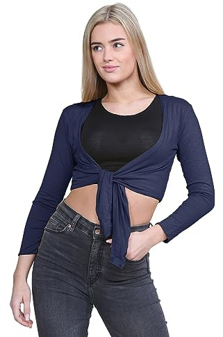 Hamishkane Ny damer enkel knyta knut upp fram Bolero kort kort ärm cardigan topp, Marinblått Xsp, 34/36 SE