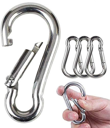 Pubiao 4 Pcs-Mousqueton Heavy Duty 304 en Acier Inoxydable M6 Jauge Mousqueton en Acier Pivotant Ressort Clip pour Randonnée en Plein Air Camping Pêche (Pas pour l'escalade)