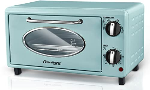 Elite Gourmet by Maximatic Americana Collection ETO147M Diner 50’s Retro Countertop Toaster oven, Bake, Toast, Fits 8” Pizza, Temperature Control & Adjustable 60-Minute Timer 1000W, 2 Slice, Mint