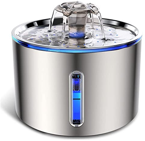 Katzenbrunnen Edelstahl,Trinkbrunnen für Katze,2.5L Ultraleiser Katzentrinkbrunnen,Wasserbrunnen für Katzen mit Aktivkohlefilter und Wasserpumpe,Anti-Trockenbrand-Funktion