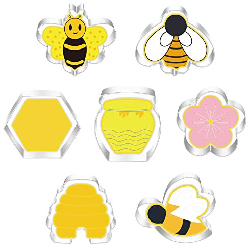 Belons Juego de 7 cortadores de galletas de abeja de acero inoxidable para decoración de pasteles de fondant, glaseado, pastelería, azúcar, bricolaje, horneado