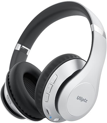 Uliptz Bluetooth Kopfhörer Over Ear, 65 Stunden Spielzeit Kopfhörer Kabellos 6 EQ-Modi, HiFi-Stereo Faltbares Bluetooth 5.3 Wireless Headphones für Reisen/Büro/Handy/PC (Silber)