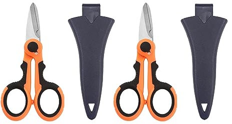 2 stycken orange elektrikersax med skyddande fodral, halkfri sax med tandad kant och robusta, vassa blad av rostfritt stål, multifunktionell fiskelina sax för trimning vid fiske