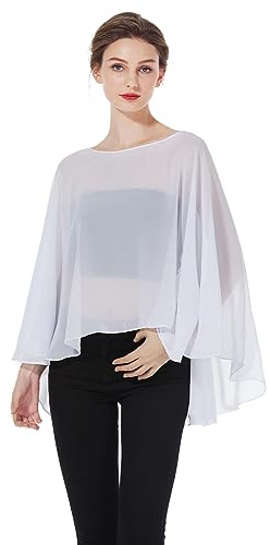 BEAUTELICATE Stola Coprispalle Elegante Chiffon Donna Scialle Mantellina Poncho Chiffon Estiva per Cerimonia Sposa Damigella Matrimonio Festa (Bianco)
