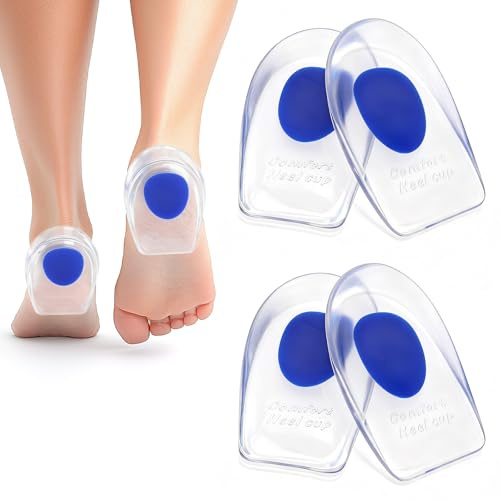 2 Pair Gel Heel Pads for Plantar Fasciitis, Blue Gel Insoles for Heel Pain, Bone Spur & Achilles Pain (UK 7.5-12/EU 40-45)