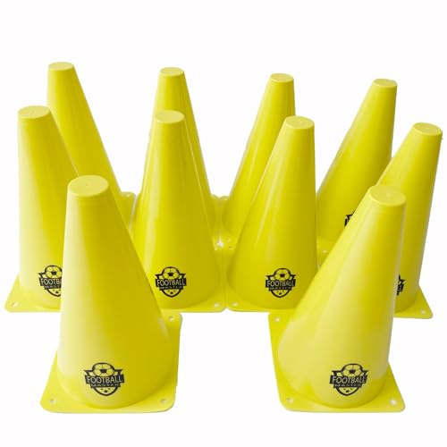 Football Master Set of 10 Sport Training Equipment Foot ball Traffic Cones – For Footballs, Soccer, Skating, Outdoor Games