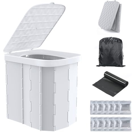 Hapoon Toilettes de camping portables pour adultes - Toilettes pliables XL avec couvercle - Pot portable de voyage - Gris