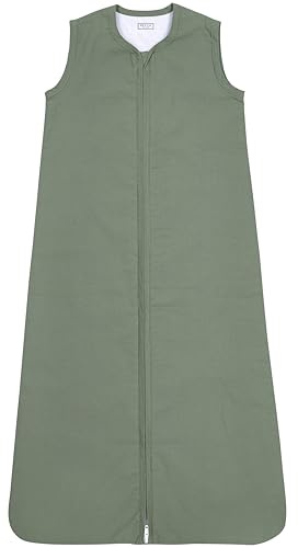 MEYCO Saco de Dormir para bebé Baby Woven Uni, Saco de Dormir (100% algodón, Agradable a la Piel, Ajuste Seguro, Cremallera Larga, Saco de Dormir de Verano para bebé, tamaño: 90 cm), Verde Bosque