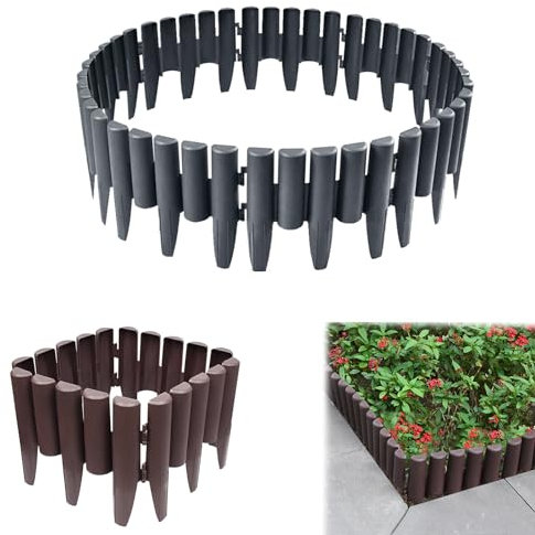 LILLIIN Holzoptik Rasenkante Kunststoff 5,6M Beeteinfassung Gartenpalisade Beetbegrenzung Palisade Garden dekorativ Border Garten, 28x24x1 cm (LxH), Braun