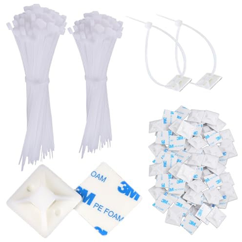 300 Piezas Adhesivas para Bridas de Cables,Organizador de Cables Autoadhesivo,Juego Soportes de Cable,Montaje Sujetacables Autoadhesivos Cables (Longitud de 15cm y10cm, Ancho de 2cm）