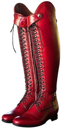 OZTYSGXM Bottes d'équitation thermiques antidérapantes, imperméables à talon bas pour femmes, bottes d'équitation montantes au genou, bottes d'équitation à lacets pour unisexe/hiver, 35, rouge